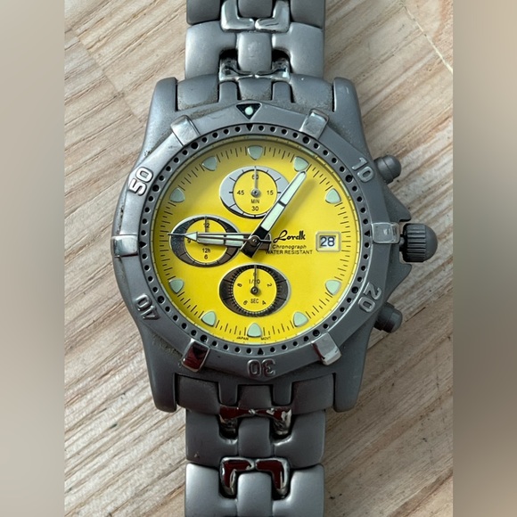 Lorelli Other - Lorelli Titanium Rare Men’s Chronograph Watch Yellow Dial Titanium Bracelet Date
